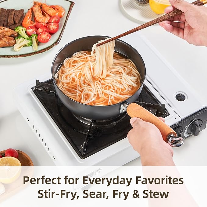 1.5 QT Small Wok, Cold-Forged Iron Mini Wok with Glass Lid, 7 Inch Flat Bottom Iron Cooking Pot for Stir Fry, Ramen, Soup & Oatmeal, Healthy Wok with Coating-Free, Induction Ready