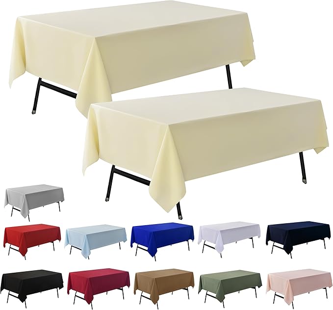 2-Pack 60x60 inch Beige Table Cloths, Solid Stain and Wrinkle Resistant Tablecloth, Premium Plain Weave Polyester Fabric Rectangle Table Linen Covers for Hotel, Banquet