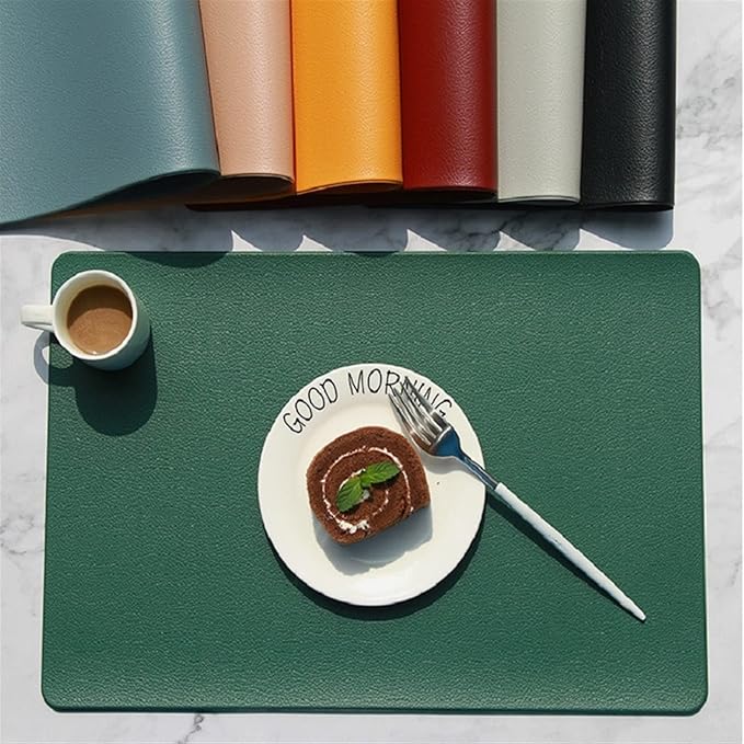 Faux Leather Placemats Set of 1/4/6 Place Mat Heat Indoor Dining Table Mat Easy to Clean Non-Slip Kitchen Mat(YB Green,45x30cm 6pcs)