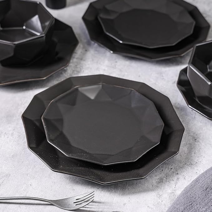 Stone + Lain Jamie Porcelain 16-Piece Geometric Dinnerware Set, Black