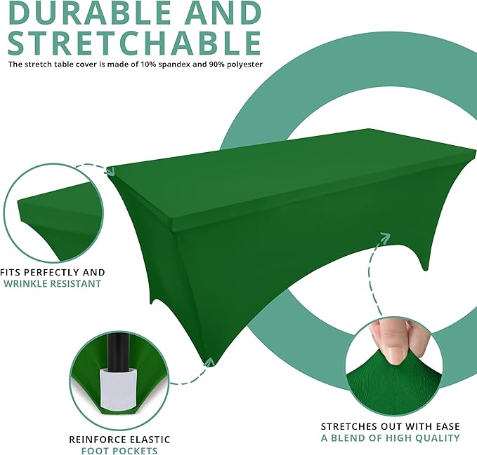Utopia Kitchen Spandex Tablecloth 2 Pack [6FT, Emerald Green] Tight, Fitted, Washable and Wrinkle Resistant Stretch Rectangular Patio Table Cover for Event, Wedding & Parties [72Lx30Wx30H Inch]