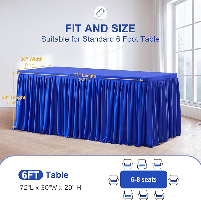 Wish Care 4 Pack Royal Blue Rectangle Table Clothes for 6 Foot Tables, Polyester Fitted Tablecloths 6ft Stretch Table Cover for Wedding, Birthday, Parties, Trade Show, Craft Show