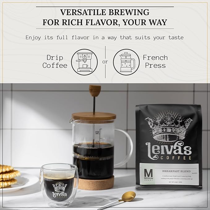Leiva’s Breakfast Blend Medium Roast Coffee, Roasted to Order, Small Batch Guatemalan Beans – Organic Single Origin Coffee Ground - Low Acidity Medium Roast for Drip & French Press Brews (2 Pack)