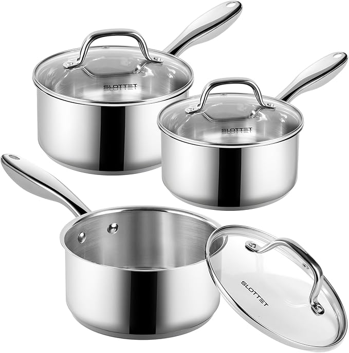 6 Piece Stainless Steel Cookware Set,1Qt & 2Qt & 3QT Sauce Pan Set with Lid,Small Kitchen Pots,Induction Compatible,PFOA FREE