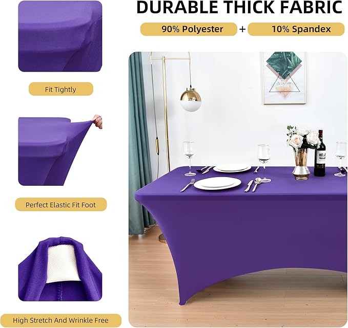6-Pack 6ft Spandex Table Covers for Rectangle Standard Folding Tables - Wrinkle Resistant Stretch Tablecloths - Ultimate Fitted Table Protector for Parties, Trade Shows, Wedding