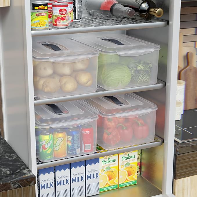 15 L Large Airtight Food Storage Container with Handle, 4 Packs Plastic Bread Boxes with Silicone Sealed Lid, Clear