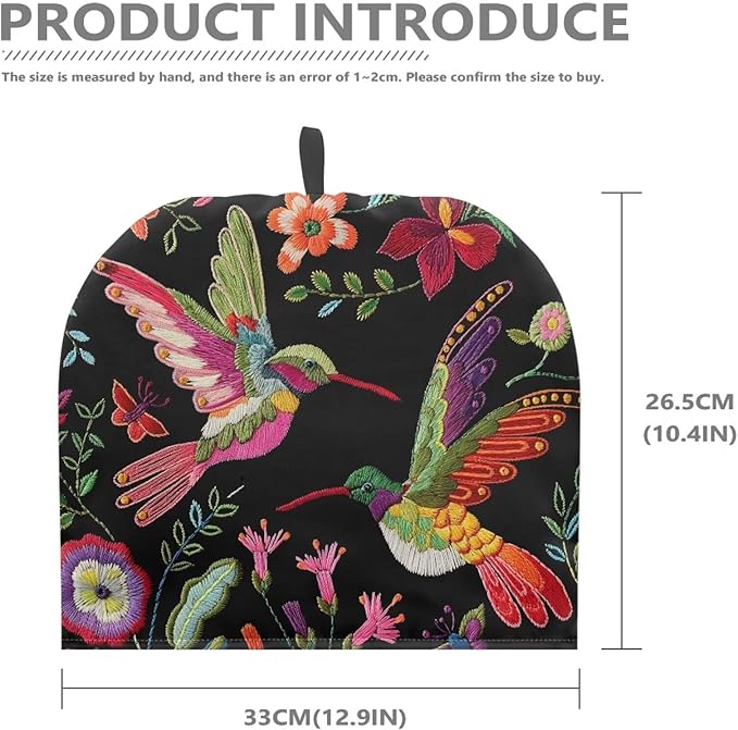 Tea Cozy for Teapots with Handle, Hummingbird & Floral Print Dust Insulated Cover, Hanging Fold-Up Design, Suitable for Kitchen and Living Room Table Decoration