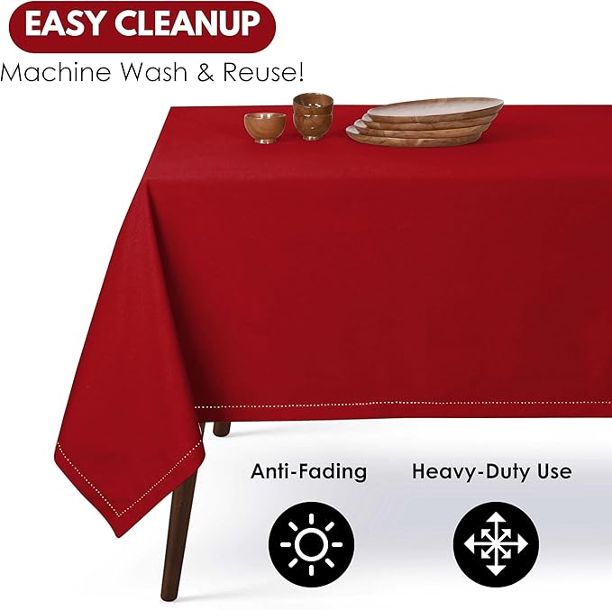 Tablecloth 52x70 Inch 100% Cotton Table Cover Decorative Washable Rectangle Tablecloths for Gifts, Kitchen, Dining, BBQ, Buffet & Camping - Red