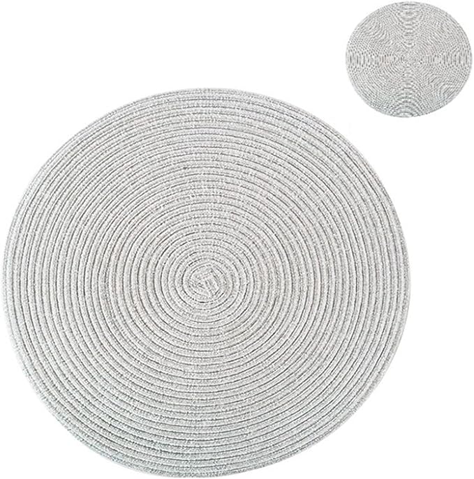 Woven Braided Round Placemat Coaster 1/4/6/12 Set Table Mats for Dining Table Wedding Holiday Party and Everyday Use(WP Silver,6 Sets)