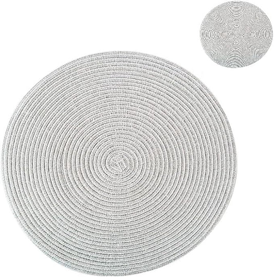 Woven Braided Round Placemat Coaster 1/4/6/12 Set Table Mats for Dining Table Wedding Holiday Party and Everyday Use(WP Silver,4 Sets)
