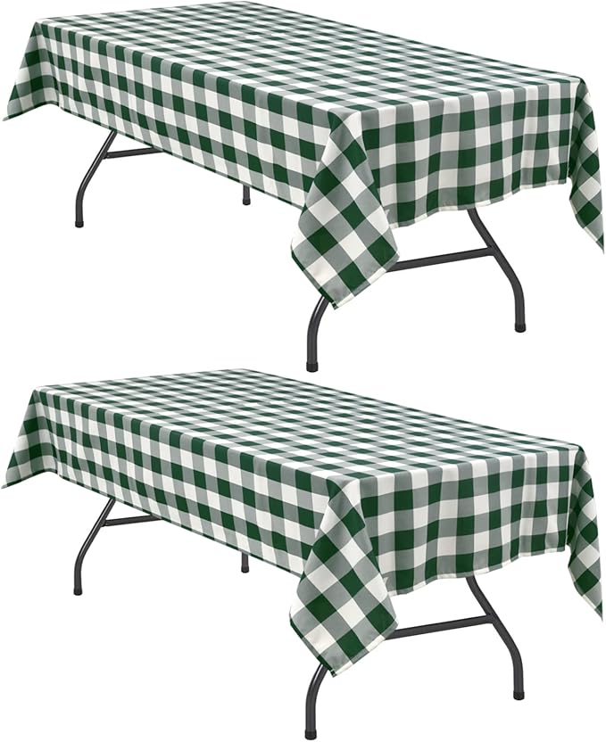 Hiasan Plaid Tablecloth Waterproof, 2 Pack, 54 x 80 inch - Checkered Table Cloth Rectangle for Christmas/Holiday/Spring Party/Outdoor Picnic/Kitchen, Forest Green and White