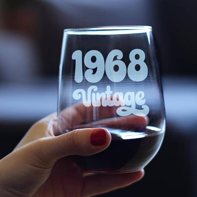 Bevvee Vintage 1968 Stemless Wine Glass - 58th Birthday Gifts for Women & Men Turning 58 - Bday Party Decor - Set of 4 - Large 17 oz