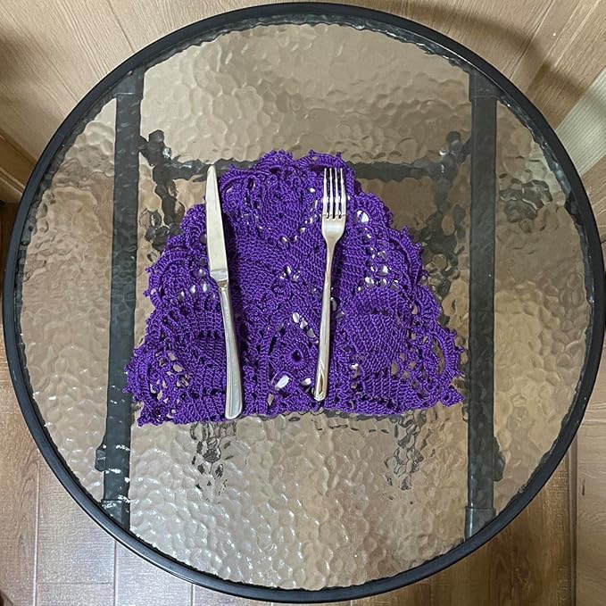 BIBITIME 12 x 22 in Lace Tablecloth Doily Handmade Crochet Placemat Women Vase Mat Kitchen Table Runner (1PC, Dark Purple)