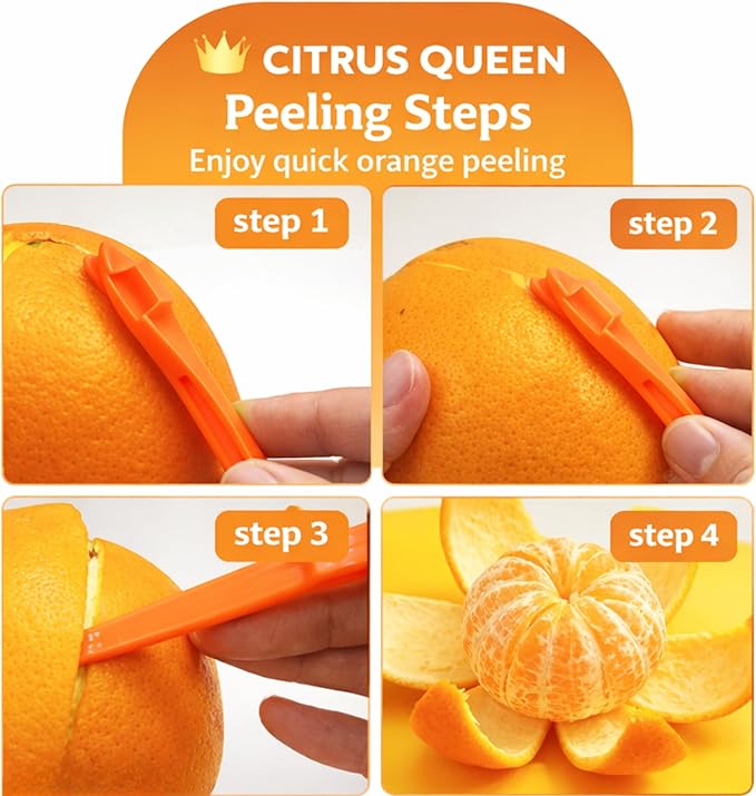 Citrus Queen Orange Peeler Tool Set - 10 Pack Kitchen Gadgets for Easy Fruit Peeling, Professional Grade Zesters for Home Restaurant Use