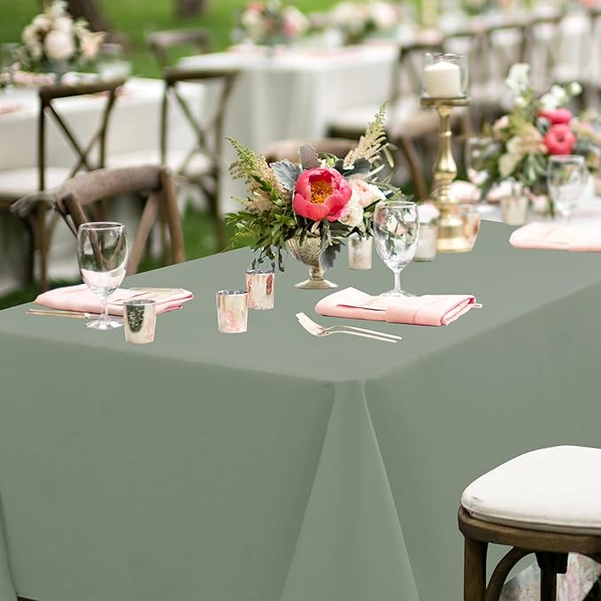 sancua Sage Green Tablecloths for 6 Foot Rectangle Tables, 8 Pack - Washable Polyester Fabric Table Cloth for Wedding Party, Birthday, Banquet Reception, 54x108 Inch