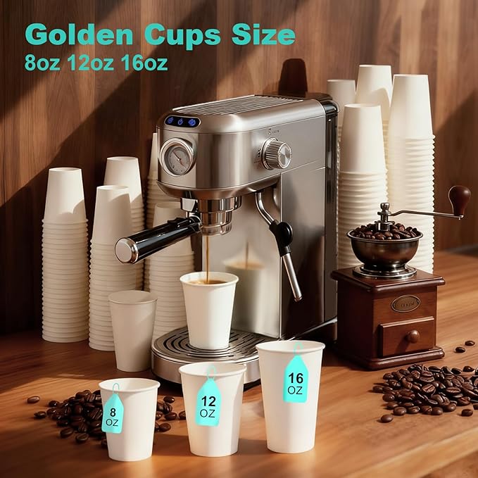 16 oz 100 Pack Disposable Coffee Cups, Bulk White Disposable Paper Cups, Coffee Cups for Hot Tea, Chocolate and Cold Drinks