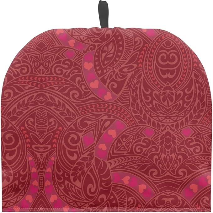 Tea Cozy for Teapots with Handle - Valentine's Day Heart and Polynesia Print Dust Insulated Cover, Hanging Fold-Up Design, Suitable for Kitchen and Living Room Table Decoration