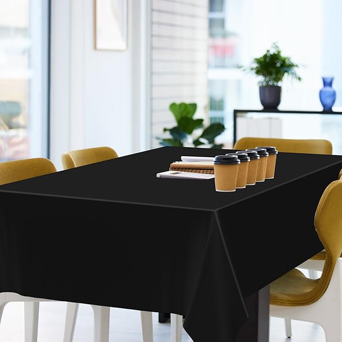 2 Pack Picnic Table Cover, 108 x 54 Inches Black Plastic Tablecloth, Decorative Black Rectangle Tablecloth Disposable Tablecover Party Table Cloth, Waterproof Decor Party Supplies for Outdoor Indoor