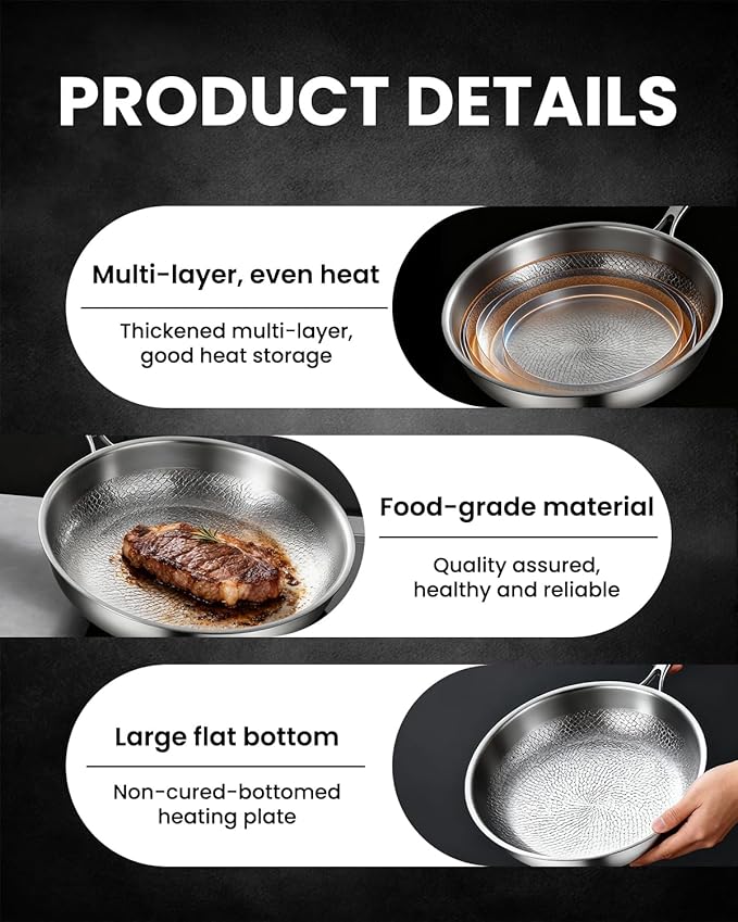 Titanium Pan Frying Pans for Cooking Non Stick with Lid 11.81in Upgraded Non-toxic Pro Cookware Grill Pot for Stove Tops Camping Skillet Extreme Heat-Resistant Lasts (Without lid, 11.82in)