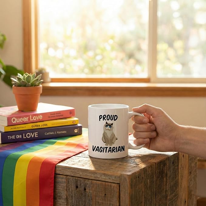 Casitika Funny LGBT Mugs. Proud Vagitarian 11 ounce Lesbian Coffee Mug. Cup Idea for Gay Girlfriend or Friend on Her Birthday or Anniversary. (White)