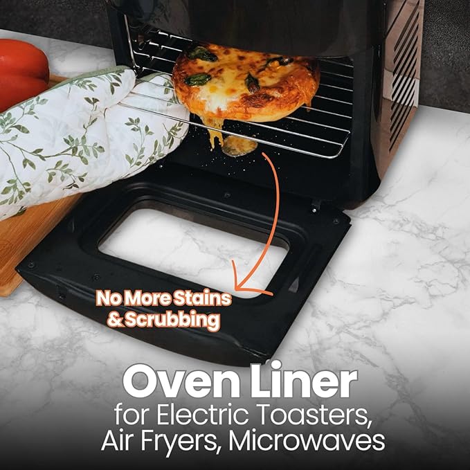Toaster Oven Liner – Compatible with Breville, Cuisinart, Black & Decker, Dash, and More – Nonstick Heat Resistant Reusable Air Fryer Liners, PFOA & BPA Free, 9x11", 4 Pack, Black