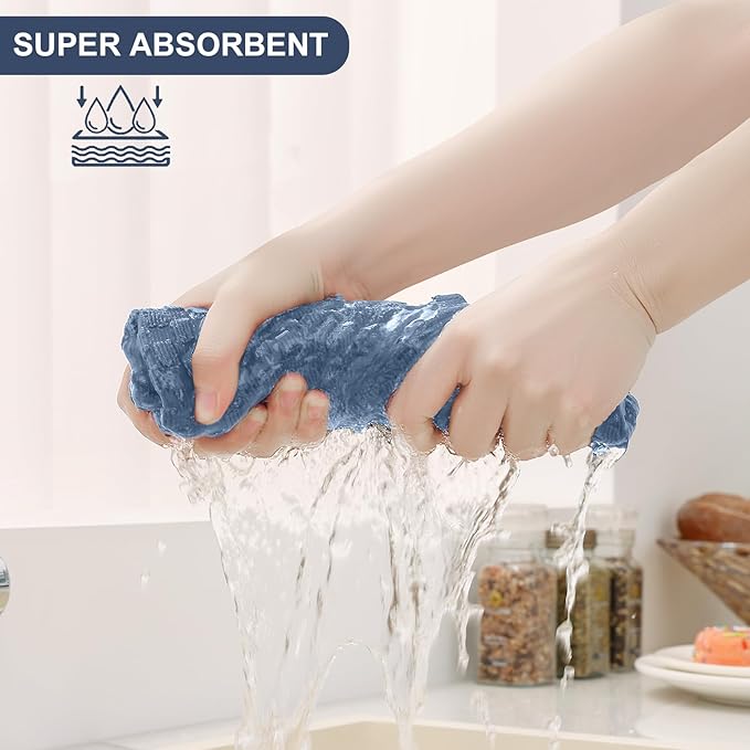 Homaxy 100% Cotton Kitchen Towels and Dishcloths Set, 12 x 12 & 15 x 25 Inches, Set of 10 Bulk Terry Cloth Dish Towels, Super Soft and Absorbent Hand Towel with Hanging Loop, Navy Blue