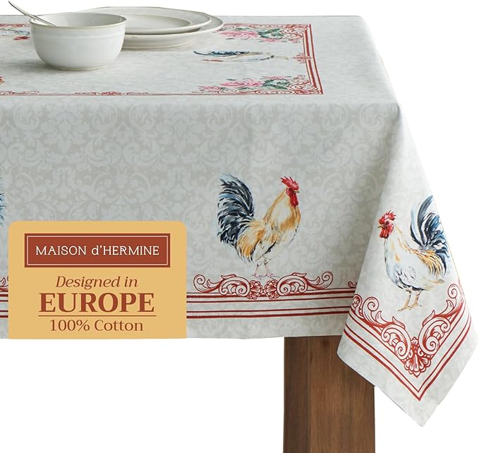 Maison d' Hermine Table Cloth Square Table 100% Cotton 60 x 60 Inches Tablecloth Reusable Decorative for Dining Room Farmhouse Home Valentines Day Decorations Spring Summer - Campagne