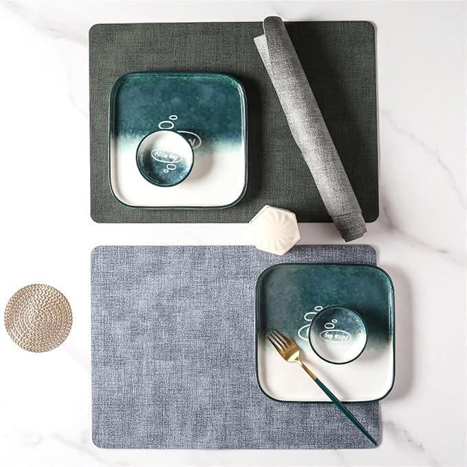 Anti Crease PU Leather Placemat Waterproof Heat- Wipeable Dining Table Mats for Home Kitchen(Rectangle I)