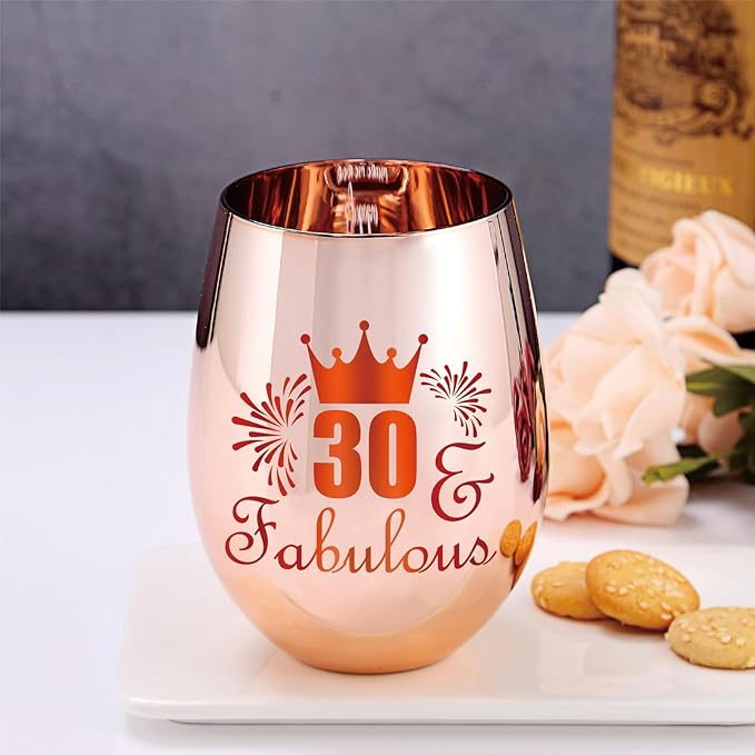 30 and Fabulous Wine Glass Gift - 30th Birthday Gifts for Her - Gifts for 30 Year Old Woman- 30th Birthday Decorations