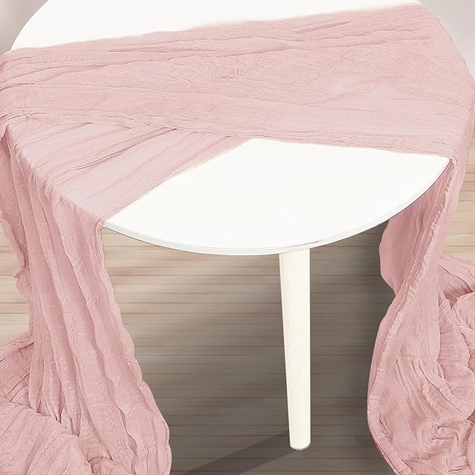 1 Pack Blush Pink Cheesecloth Table Runner 35x120 Inch 10Ft Rustic Gauze Cheese Cloth Table Runner Sheer Cheesecloth Table Runners for Wedding Party Bridal Shower Decoration