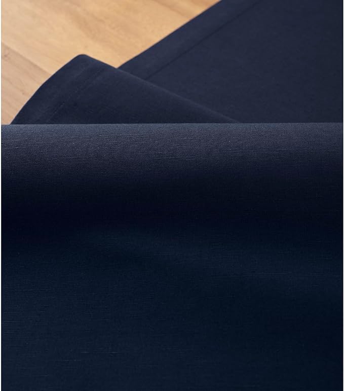 Solino Home Navy Blue Table Runner 132 Inches Long - Dru Cotton Linen Dining Table Runner 14 x 132 Inch for Winter - Handcrafted and Machine Washable