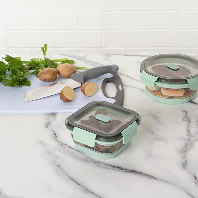 Restaurantware-Fresh Hero 23.8 Ounce Storage Containers, 1 Durable Airtight Food Containers - Microwavable, Freezable, Green Plastic, Collapsible, Dishwashable, With Vented Lids