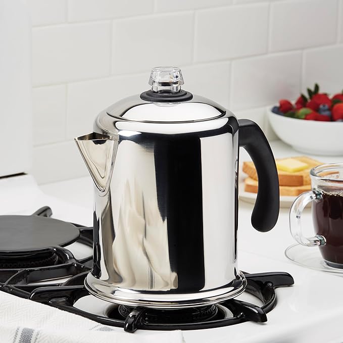 Farberware 47053 Classic Stainless Steel Yosemite 12-Cup Coffee Percolator, 12 Cup Coffee Maker, Silver