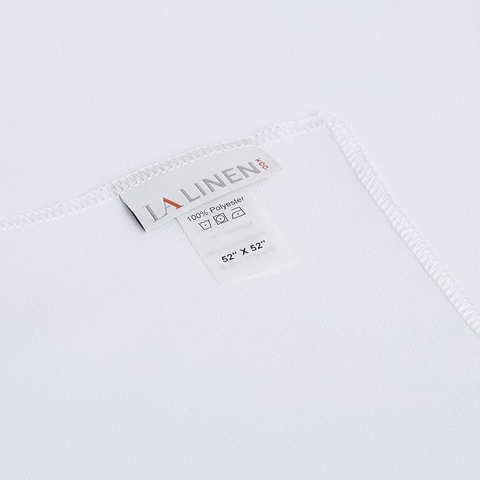 LA Linen Polyester Poplin Washable Square Tablecloth, Stain and Wrinkle Resistant Square Table Cover 52x52, Fabric Table Cloth Square for Dining, Kitchen, Party, Holiday 52 by 52-Inch, White