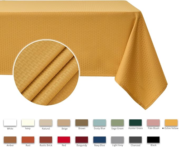 maxmill Square Tablecloth Water Resistance Antiwrinkle Spill Proof Weaved Texture Table Cloth, Decorative Fabric Table Cover for Banquet Parties Event Holiday Dinner, 70 x 70 Inch, Ochre Yellow