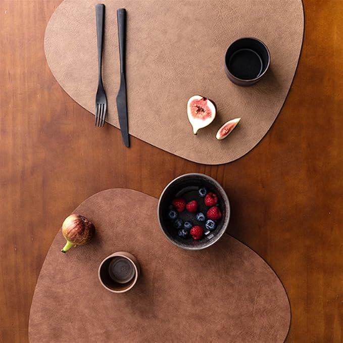 Vintage PU Dining Table Place Mat Set of 1/4/6 Shaped Faux Leather Triangle Pad Tableware Mat Coaster for Kitchen Decor(CO mud Grey,6 Sets)