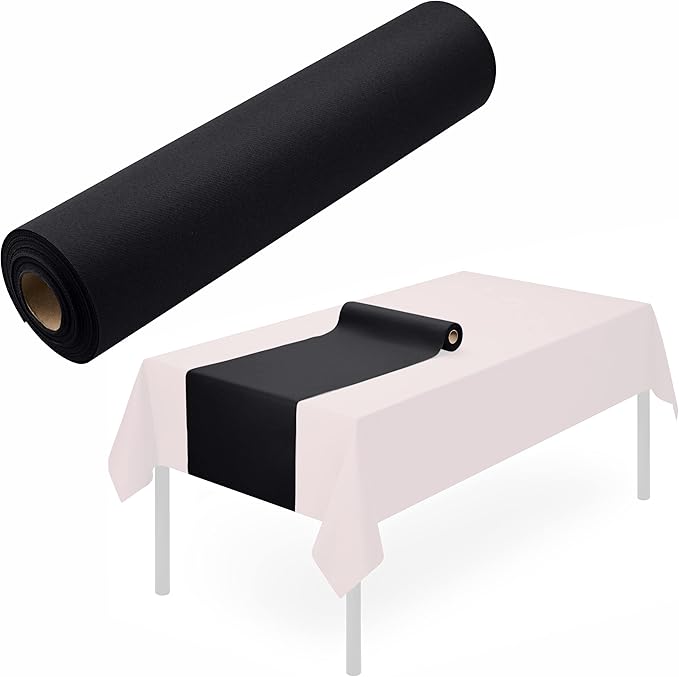 Disposable Table Runner for Dining Table, 16" x 48" 20-Pack Linen-Like Black Paper Table Runners for Party, Wedding Or Event