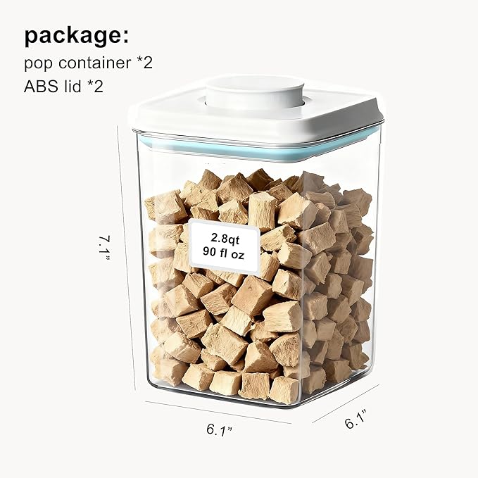 Dog-Cat Treat Container Pop Pet Food Storage Container for Kibble & Treats, Stackable Pop Lid Plastic Container | Stackable One-Touch Opening (2650ml / 2.8qt *2)