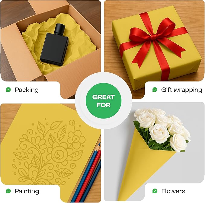 Yellow Kraft Paper Roll 48" x 1200" (100 feet) with Cutter - USA-Made Gift Wrapping Paper for Packing, Moving, Shipping & Crafts/Arts - 100% Recyclable Natural Craft Material by IDL Packaging