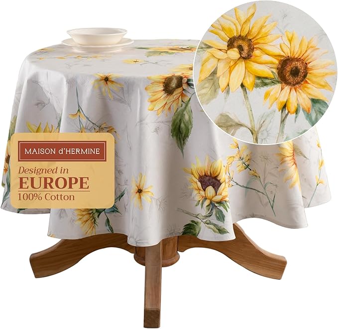 Maison d' Hermine Table Cloth Round Table 100% Cotton 63 Round Inches Tablecloth Reusable Decorative for Dining Room Farmhouse Home Valentines Day Decorations Spring Summer - Candice
