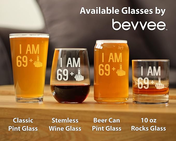 69 + 1-70th Birthday Stemless Wine Glass for Women & Men - Cute Funny Wine Gift Idea - Unique Personalized Bday Glasses for Mom, Dad, Friend Turning 70 - Drinking Party Decoration