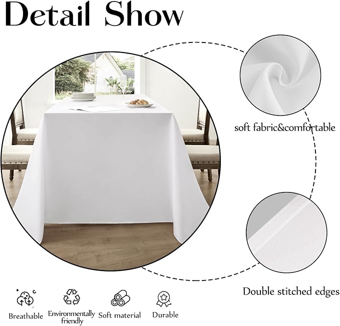 Rectangle Tablecloths 60x120 Inch 10 Pack White Tablecloth for 6ft Washable Decorative Linen Polyester Table Cloths for 8ft Dining Table Banquets Buffet Parties and Wedding