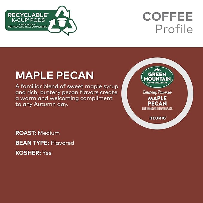 Green Mountain Coffee Roasters Maple Pecan, Single-Serve Keurig K-Cup Pods, Flavored Light Roast Coffee, 72 Count