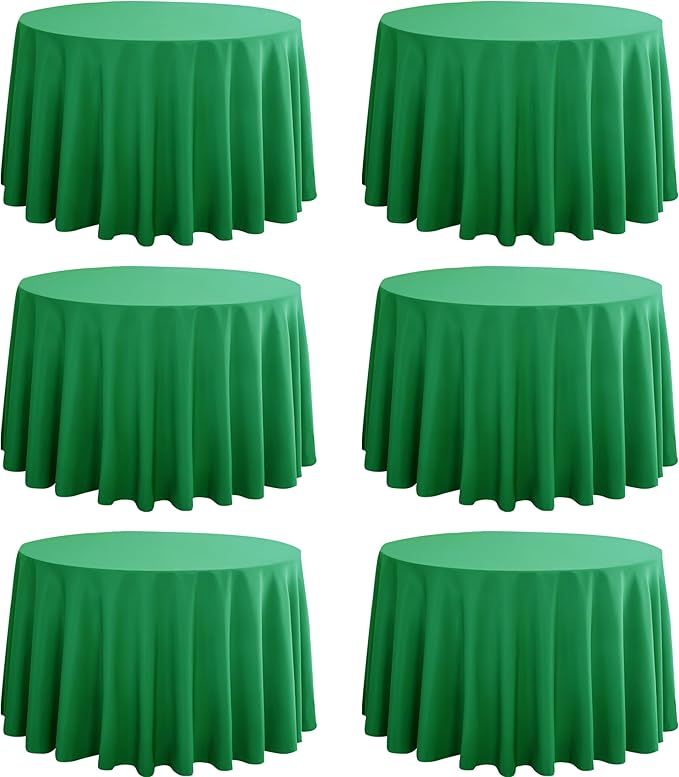 6-Pack Round 90-inch Forest Green Table Cloths, Solid Stain and Wrinkle Resistant Circular Tablecloth, Premium Plain Weave Polyester Fabric Table Linen Covers for Hotel, Banquet