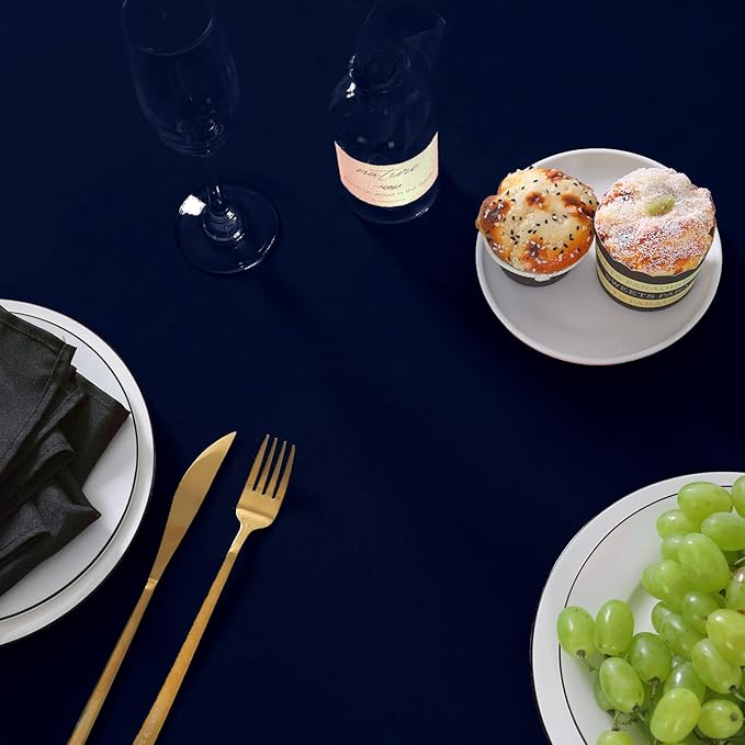 12 Pack Round Tablecloth 90 Inches Navy Table Cloth Stain and Wrinkle Resistant Washable Polyester Fabric Table Cover for Party, Wedding and Banquet Decoration
