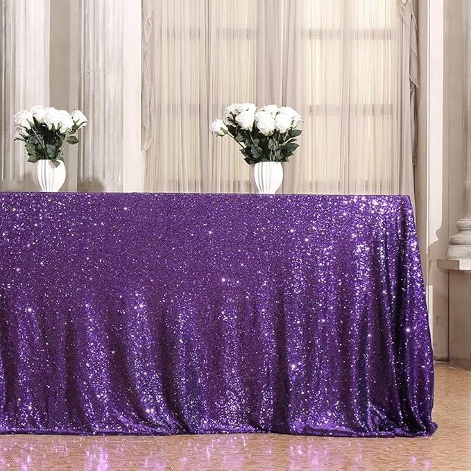 Eternal Beauty Purple Tablecloth, 50x80 Inch Sequin Rectangle Table Cover for Cake Dessert Exhibition Party Birthday Events