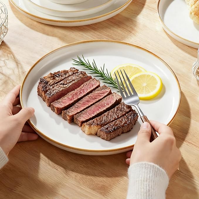 Yachi Plates and Bowls Sets, 12 Pieces Modern Porcelain Dinnerware Set for 4 Kitchen Dinner Set Ceramic Dishware Dishes Set Microwave and Dishwasher Safe, White, Series