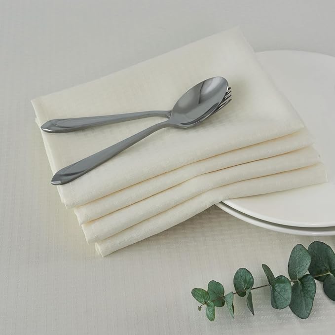 maxmill Cloth Napkins 20 x 20 Inch Weaved Texture Pattern Soft Comfortable and Luxury Serviette for Restaurant Family Dinners Weddings Parties and Banquets Set of 4 Pieces, Ivory