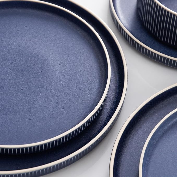 Dinnerware Set Service for 6, 18-Piece Ceramic Plates and Bowls Set, Chip & Scratch Resistant, Microwave and Dishwasher Safe, Modern Minimalist Tableware for Everyday Use, Matte Blue