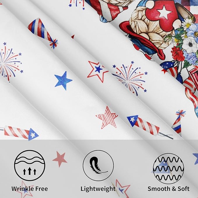 4th of July Round Tablecloth 60 Inch Patriotic Truck Gnome American Flag Polyester Table Cloth Memorial Day Independence Day Table Cover Decoration for Kitchen Dinner Party